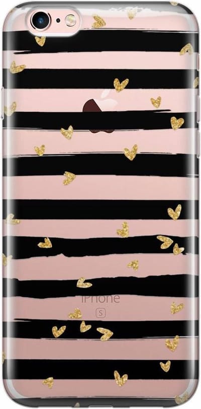 Casimoda® hoesje - Geschikt voor iPhone 6/6s - Hart Streepjes Zwart - telefoonhoesje - Backcover - Transparant - Multi