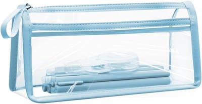 VHV-Transparant Etui voor Examens - Waterdichte PVC Pennenzak met Rits - Grote Capaciteit Etui voor School, Make-up en Reizen - Blauw - Duurzame Stationery Organizer