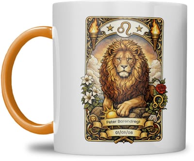Sterrenbeeld mok - Leeeuw - Oranje - Tarot mok - Gepersonaliseerd met naam en datum