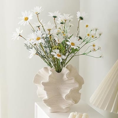 Moderne Keramische Bloemenvaas - Grote Witte Scandinavische Design Vaas voor Woonkamer Decoratie, Boho Stijl Home Accessoire