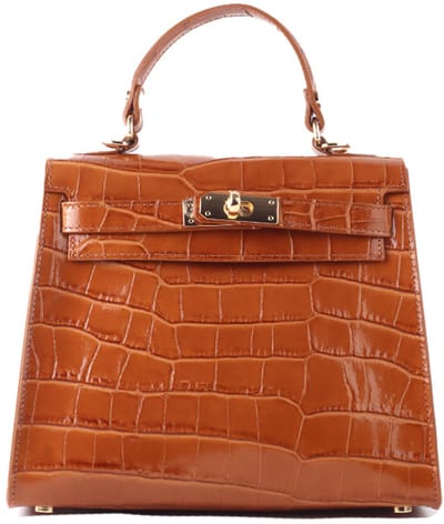 Giuliano lederen schoudertas Florine - Kroko - Made in Italy - Dames - Bruin