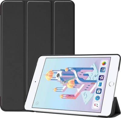 Tablethoes Geschikt voor: Apple iPad Mini 4 / 5 - Ultraslanke Hoesje Tri-Fold Cover Case - Zwart