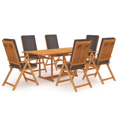 vidaXL - 7-delige - Tuinset - met - kussens - massief - teakhout - grijs