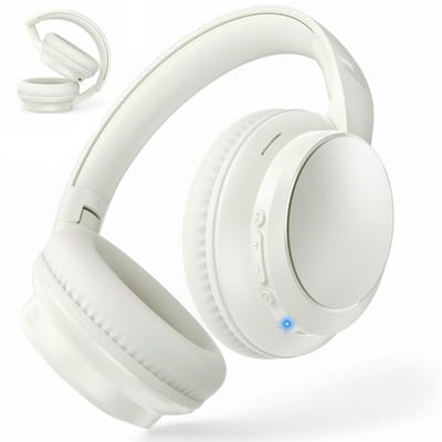 Koptelefoon Draadloos incl. Equalizer - Met Microfoon - Aux & Bluetooth 5.4 - Inklapbaar - Draadloze Headset - Wit / Beige