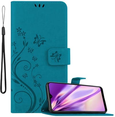 Cadorabo Hoesje geschikt voor Samsung Galaxy A10 / M10 in BLOEMEN BLAUW - Beschermhoes in bloemmotief met magnetische sluiting, standfunctie en kaartsleuven Book Case Cover Etui