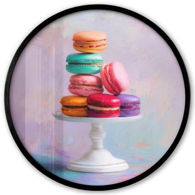Poster in lijst Rond - Fotolijst 40x40 cm - Posters - Macarons - Schaal - Pastel - Kleurrijk - Ronde posterlijst zwart - Decoratie - Wanddecoratie woonkamer - Muurdecoratie slaapkamer