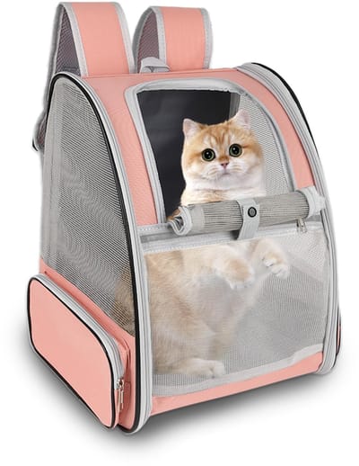 carmdering - Huisdier Rugzak - Kattenrugzak - Hondenrugzak - Roze, 38×32×42 cm, luchtvaart conform - Met zacht fleece kussen, 3-zijdig gaas - Gewatteerde schouderbanden, opvouwbaar - Perfect voor reizen en wandelen