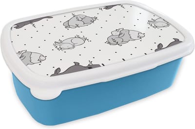 Broodtrommel Blauw - Lunchbox - Brooddoos - Konijnen - Dieren - Slaap - Kinderen - Patronen - 18x12x6 cm - Kinderen - Jongen