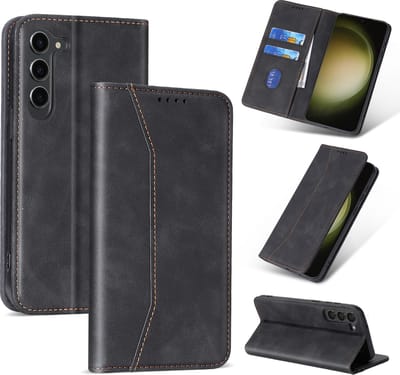 Podec Hoesje met Pasjeshouder voor Samsung S23 Plus Zwart Telefoonhoesje - Anti-Shock Bookcase Cover met 1x Screenprotector - Wallet Case