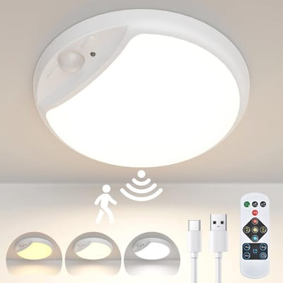 Bewegingsmelder Led-plafondlamp met afstandsbediening – Draadloze kastlicht voor badkamer, garage, slaapkamer en meer
