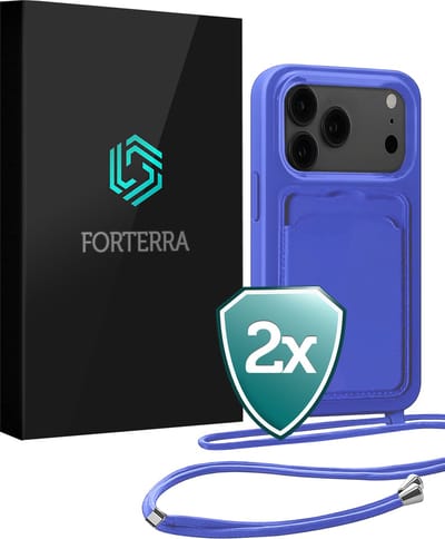 Hoesje Geschikt voor iPhone 17 Pro Pashouder Case Siliconen Hoes Met Koord - Hoes Geschikt voor iPhone 17 Pro Met Telefoonkoord Hoesje Back Cover Met Pasjeshouder - Felblauw - 2 PACK