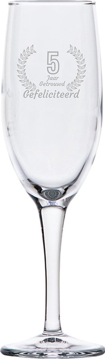 Gegraveerde Champagneglas 16,5cl Gefeliciteerd 5 jaar getrouwd