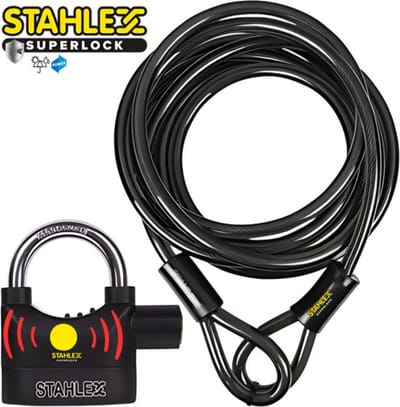 Kabelslot - Alarm - Staalkabel dikke 8MM - 10 Meter Met Lussen - Stahlex Hangslot 65 mm 3 Sleutels Bootslot Tuinmeubelen of Terrasstoelen