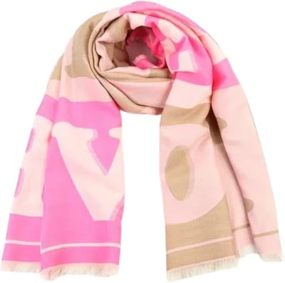 Roze Sjaal Love - Trendy Warme Lange Sjaals - Love Print - Multi Gekleurde Sjaals - Roze - Taupe