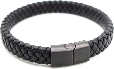 Sorprese armband - Special - armband heren - zwart - leer - 20,5 cm - RVS - cadeau - Model P