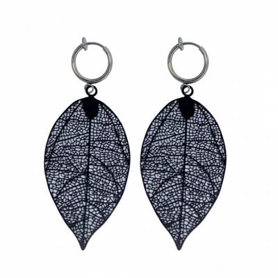 Klem oorbellen- Boomblad- Zwart-geen gaatje-Charme bijoux