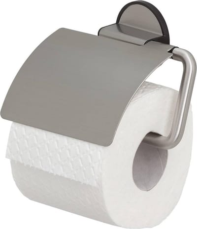 Tiger Tune - Wc rolhouder met klep - Toiletrolhouder - Zonder boren - Zelfklevend 3M tape - RVS geborsteld / Zwart