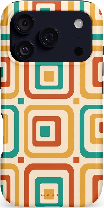 Casetastic hoesje geschikt voor Apple iPhone 17 Pro - MagSafe - Dubbellaagse bescherming - Retro Vierkant verlangen - Fashion Case - Crème Terracotta Goud Turquoise