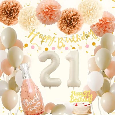 FeestmetJoep® 21 jaar verjaardag versiering & ballonnen - Beige & roze