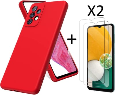 Hoesje Geschikt Voor Samsung Galaxy A13 4G Hoesje siliconen Rood case Liquid TPU backcover - Met Screenprotector - 2 stuks