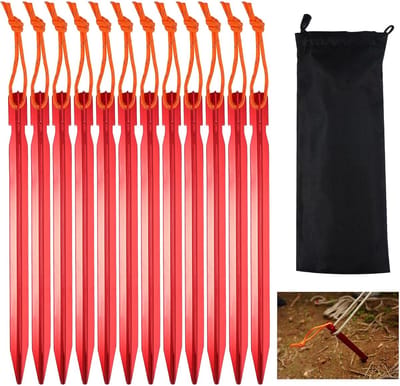 Tentharingen Camping - Grondnagels Tent - Outdoor Gebruik - Y-Vorm Zandgrip - 18cm 12 Stuks - Rood