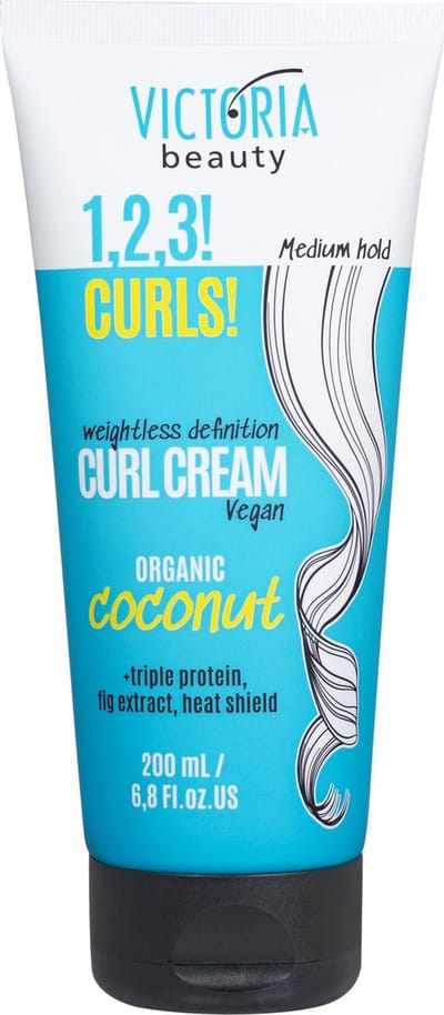 Victoria Beauty 1,2,3! CURLS! Krulcrème – Gewichtloze Kruldefinitie & Warmtebescherming – Medium Hold – Verrijkt met 3 Eiwitten, Vijg & Kokosolie – Voor Veerkrachtige, Perfecte Krullen