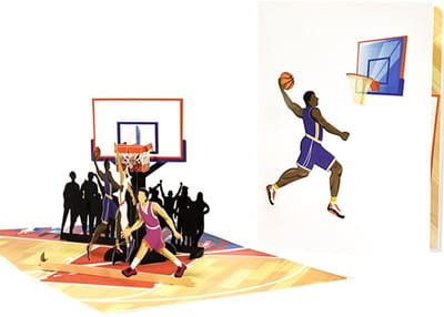 SPHProducts - Pop-up kaart basketbal - 3D wenskaart - Creatief papiersnijpatroon - 20 x 15 cm - Cadeau voor verjaardag - Geschikt voor kinderen - Inclu...