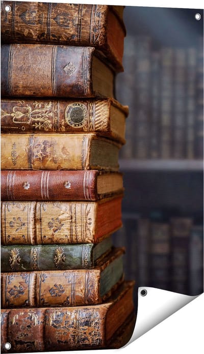 Gards Tuinposter Oude Historische Boeken - Retro - 60x90 cm - Tuindoek - Tuindecoratie - Wanddecoratie buiten - Tuinschilderij
