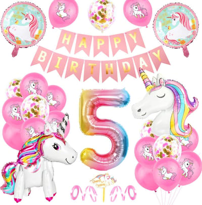 FeestmetJoep® Eenhoorn 5 jaar verjaardag versiering - Unicorn thema
