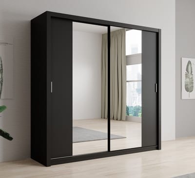 Meubella - Kledingkast Blake - Mat Zwart - 220 cm - Met spiegel