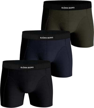Björn Borg Cotton Stretch boxers - heren boxers normale lengte (3-pack) - groen - navy blauw - zwart