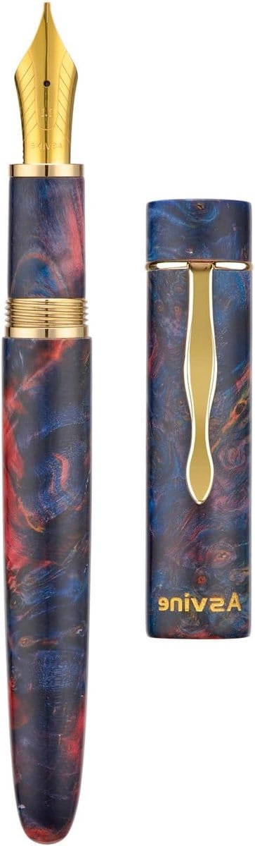Stabilized Wooden Fountain Pen met Number 8 Stub Nib 1.1mm voor Calligraphy en Tekenen - Uniek Patroon met Converter en Pen Box Set - Sunset