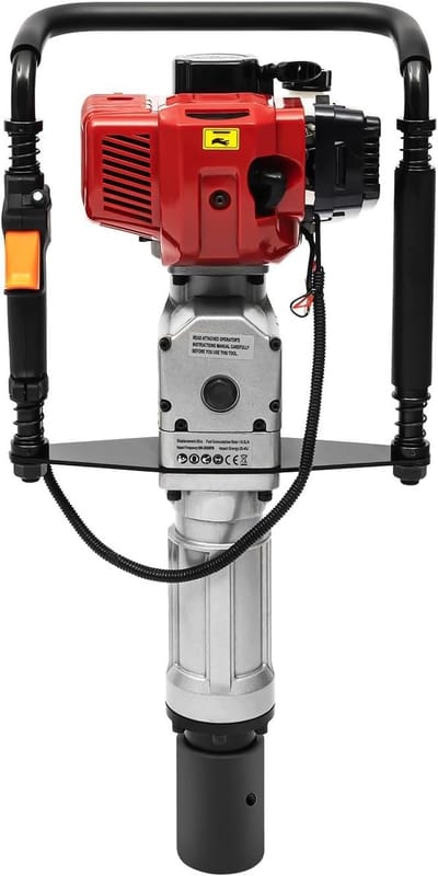 Benzine Palenrammer - Paaldrijver Hekkenbouwer - Snel Palen Plaatsen - Draagbare 52CC Motor - 55mm 70mm Kop - Zwart Rood Grijs