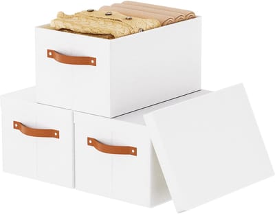 Unyqoos ® Opvouwbare Stoffen Opbergdozen Set van 3 met Deksel en Handgrepen voor Kleding en Boeken
