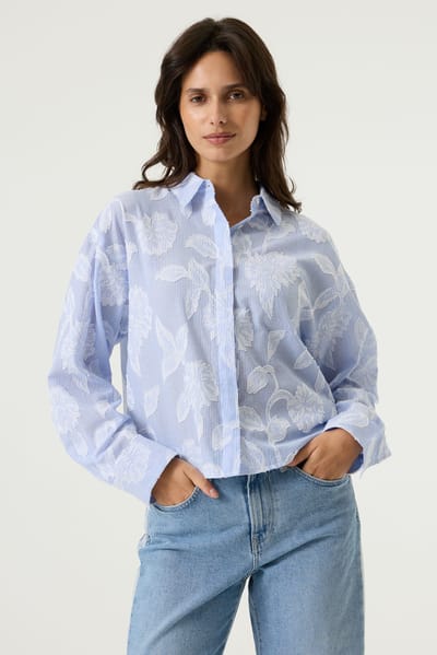 GARCIA Dames Print Blouse Blauw Lange mouw