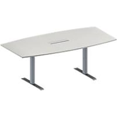 Schäfer Shop Genius Vergadertafel MODENA FLEX, in hoogte verstelbaar, 6-voudige contactdoos, bootvorm, T-poot rechthoekige buis, B 2000 x D 1000/800 mm, lichtgrijs