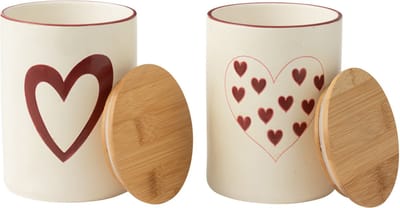 J-Line voorraadpot - porselein - wit/rood - large - 2 stuks