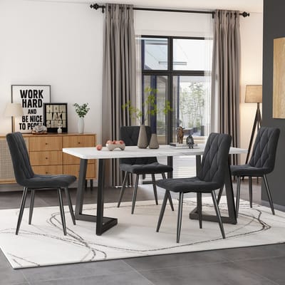 Gutent Eetkamerstoelen (4 stuks), Donkergrijs (Zonder tafel), Fluwelen Zitting, Gestoffeerde stoelen set van 4 designstoelen, keperstof fluwelen eetkamerstoelen, keukenstoelen met rugleuning, metalen frame, metalen poten