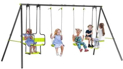 Kinderschommel met 4 zitjes - Speeltoestel buiten - Buiten spelen - Corrosiebestendig frame - 355 x 184 x 186 cm