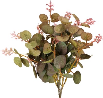 Kunstmatige eucalyptustakken met roze bloemen, 45 cm, 3 stuks, 3 Stück