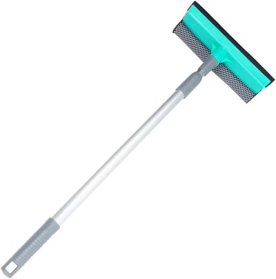 Douchewisser Glasreiniger - Raamwisser Telescoopsteel - Streeploos Reinigen - Dubbelzijdig Spons Wisser - 54-88 cm Uittrekbaar - Turquoise Grijs