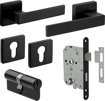 Eliot® Deurbeslag set profielcilinder - deurklink set - profielcilinder rozet set - insteekslot profielcilinder - deurcilinder 30/30 - mat zwart - voor binnen deuren