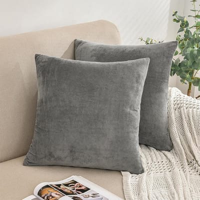 Set van 2 Luxe Fluwelen Kussenhoezen Grijs 45x45 cm Decoratieve Kussens voor Woonkamer en Slaapkamer met Onzichtbare Rits