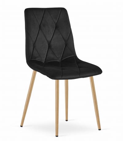 Eetkamerstoel LIBRA Zwart – Houtlook Metalen Poten, Modern Velvet Bekleding, Ergonomisch Design, Max. 120 kg