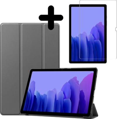 Hoesje - Geschikt voor Samsung Galaxy Tab A7 (2020) - Met Screenprotector - Hardcover Book Case - Trifold Bookcase Hoes - Hard Cover - Tablethoes - Grijs