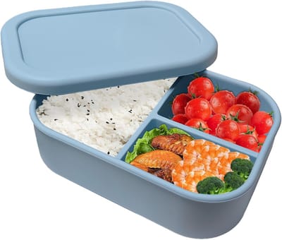 Famanu - Lunchbox - siliconen broodtrommel, vrij van BPA, koudebestendig en hittebestendig, onbreekbare en lekvrije Bento Box, kan in de vaatwasser en de magnetron worden gereinigd, 900 ml (blauw)
