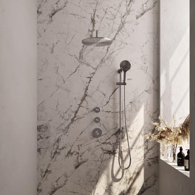 Brauer Brushed Carving Thermostatische Regendoucheset Inbouw - Hoofddouche 30 cm - Gebogen Wandarm - Handdouche 3 Standen - Doucheslang - Geintegreerde Glijstang - Rvs