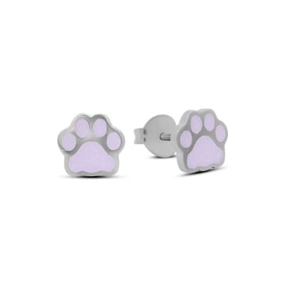New Bling 9LA-20013 Zilveren Oorknopjes - Pootafdruk - Oorbellen - Lila - 6,4x6,7mm - Rhodium - Zilver