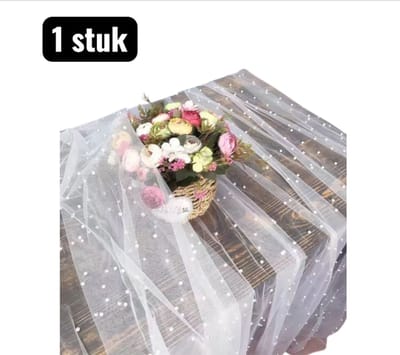 1 stuk - Gaas - Stoffen - Kantstof - 300X160cm - Inpakpapier - Nylon Gaas Met Parels & Uitsnijdingen -Bloemen decoratie - Decoratieve Sluier Stof voor Trouwjurk - Bloemen en Cadeauverpakking - Wit