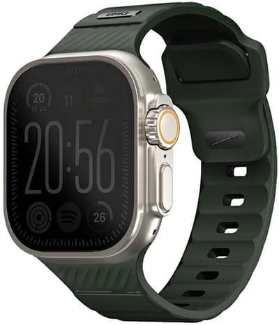 UNIQ band Stride Apple Watch Series1/2/3/4/5/6/7/8/9/SE/SE2/Ultra/Ultra 2 42/44/45/49mm FKM Rubberen Band donkergroen/mosgroen gray